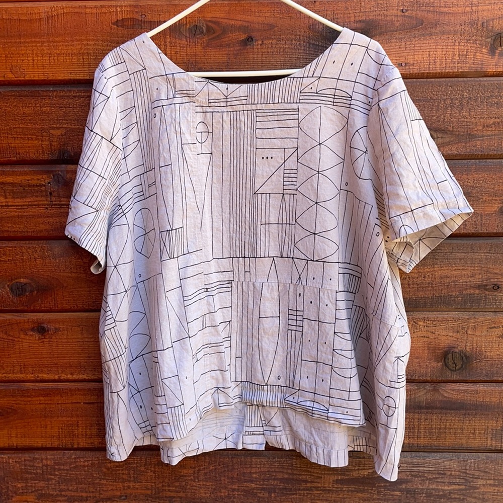 Habitat Clothes to Live In Boxy Linen Artsy Abstract Geometric Blouse / Shirt XL